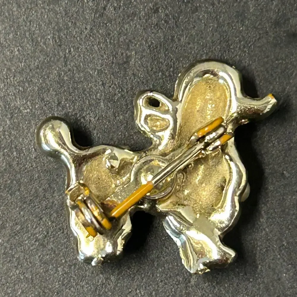 Vintage Faux Pearl‎ Rhinestone Poodle Pin Brooch